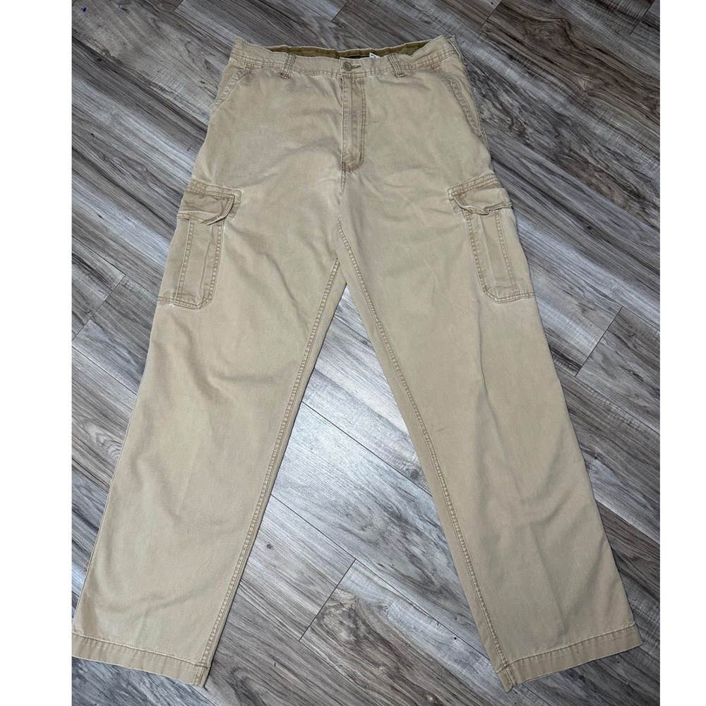 Old Navy Mens Vintage Khaki Cargo Pants 36x36 Tan Cotton Relaxed Straight Y2K